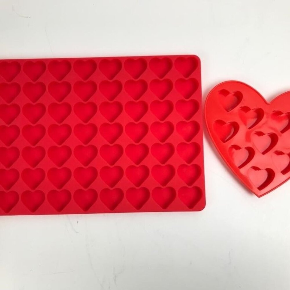 Red Silcone Heart-Shaped Multi-Purpose Molds, Set of 2, EUC